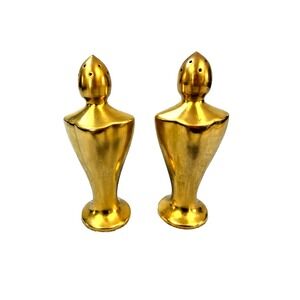 Pickard China 24K Gold Encrusted Salt and Pepper Shakers Mid Century Modern MCM‎